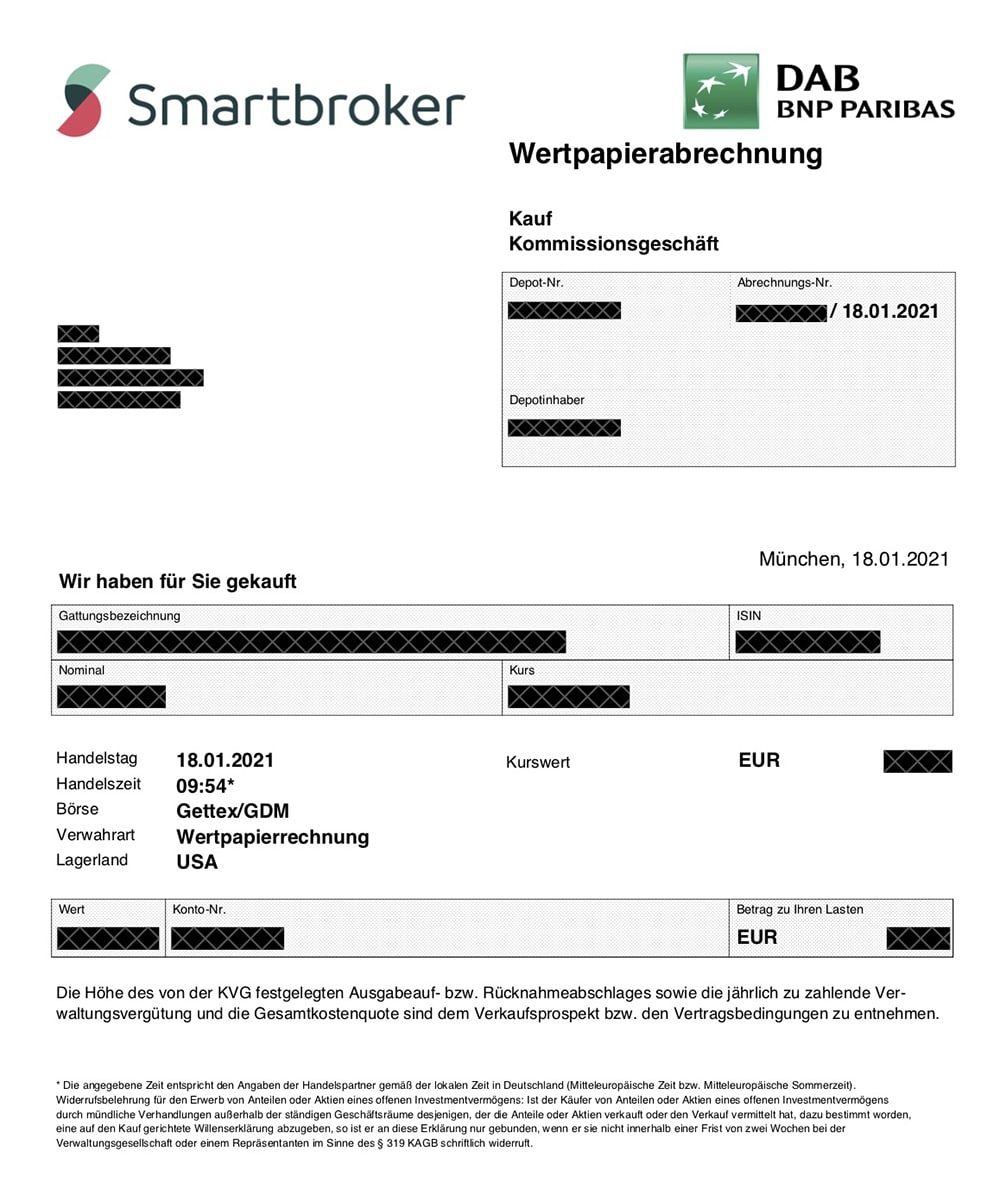 Parqet + Smartbroker Beispiel-PDF