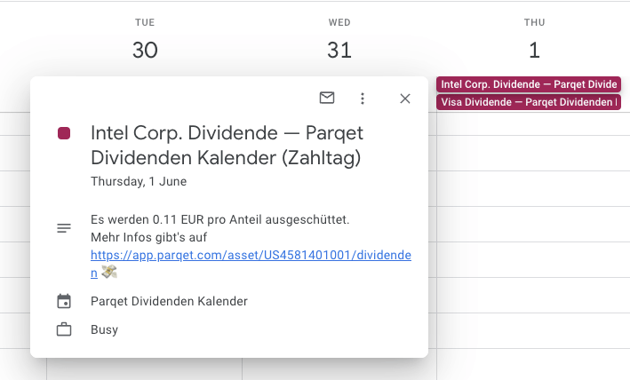 Dividendenkalender Integration mit Google Kalender