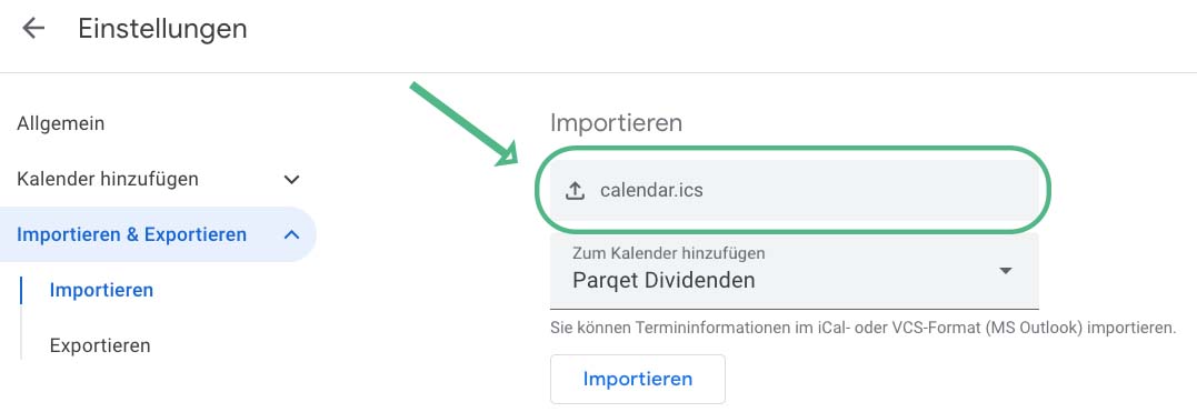 Dividendenkalender per iCal zu Google Kalender
