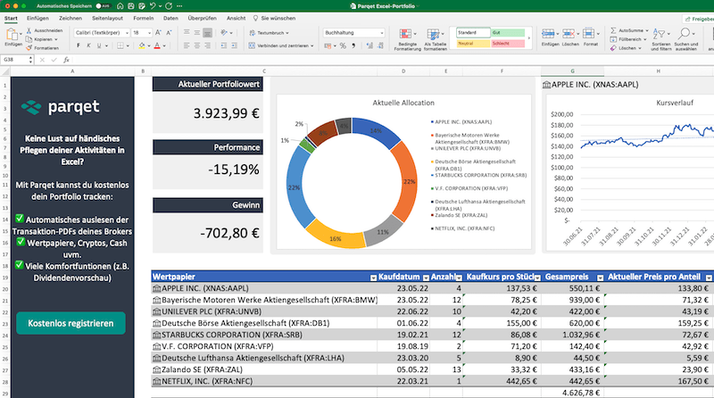 Aktien Vorlage in Excel