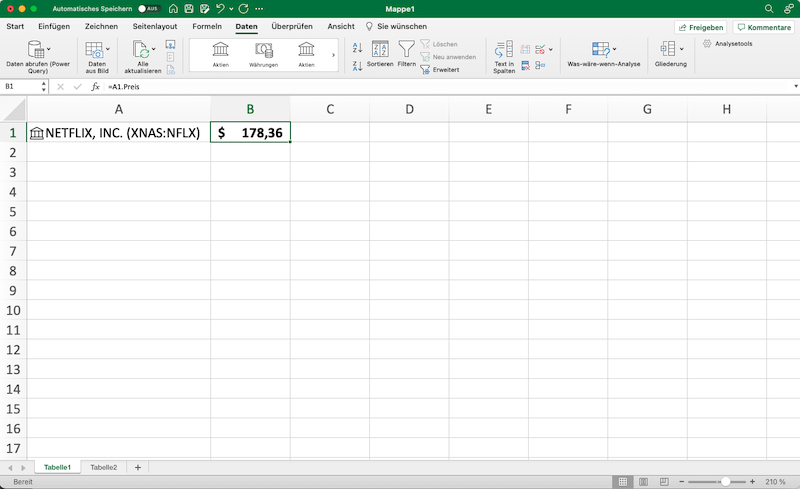 Aktien Vorlage in Excel