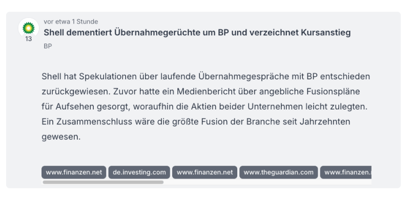 Parqet Feed einzelne News
