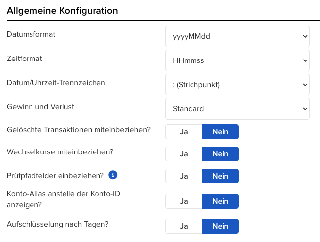 Optionen: Formatierungen