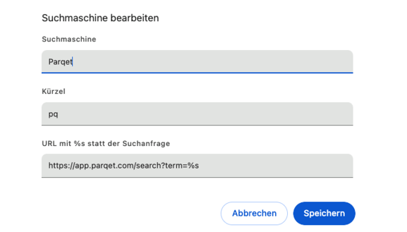 Parqet Quicksearch Chrome Einstellungen