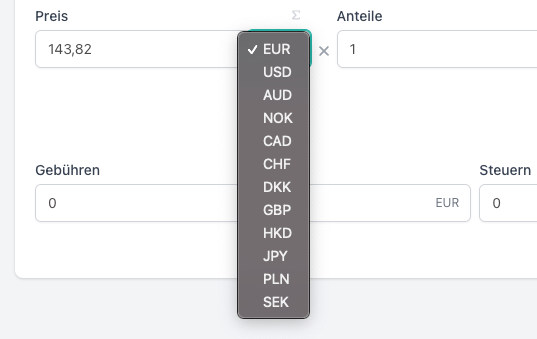 Parqet Aktivitäten-Währung ändern